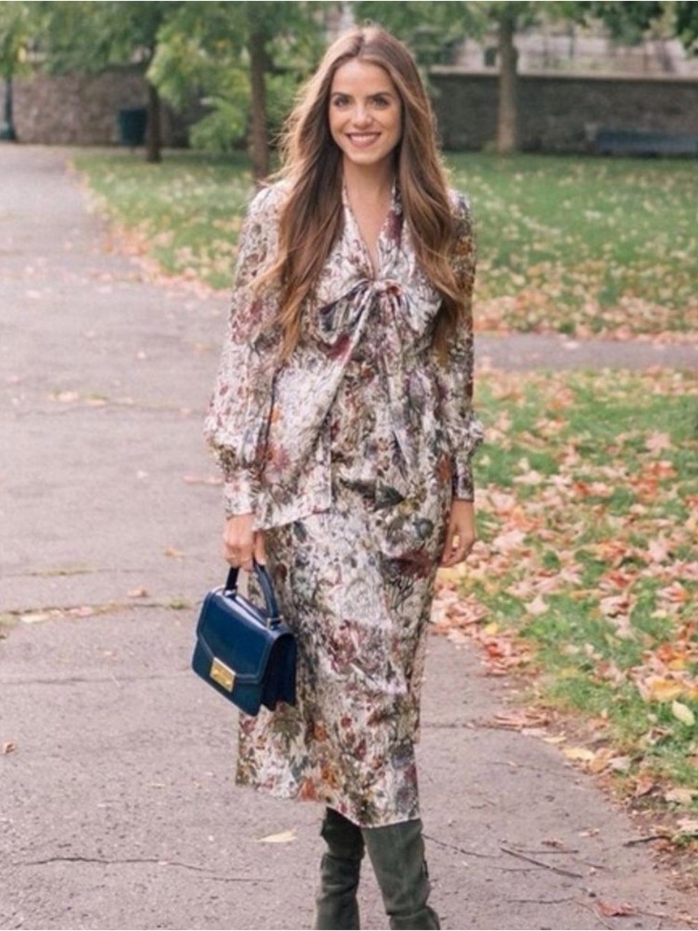 Tory Burch Vanessa silk dress featuring,metallic floral print & bow-tie neckline